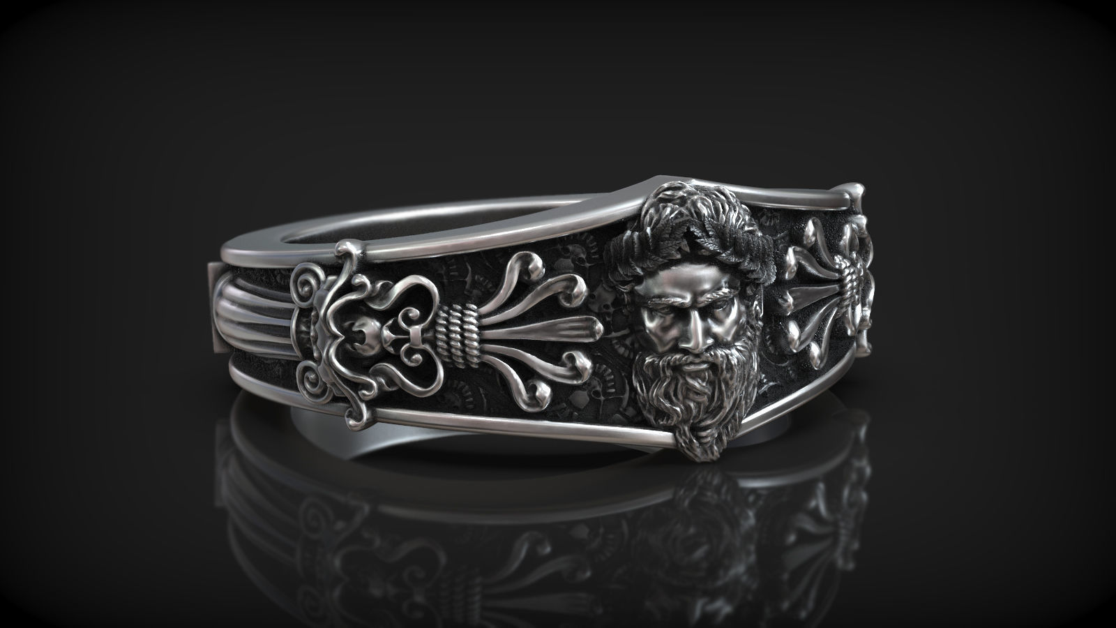 Zeus Laurel Head Antique Greek Pattern Ring 3D print model_1