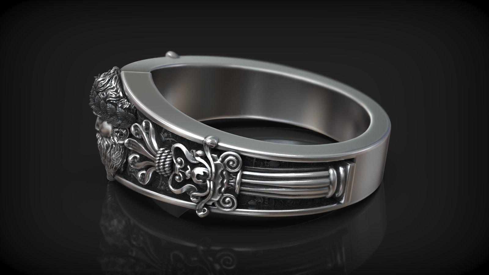 Zeus Laurel Head Antique Greek Pattern Ring 3D print model_4