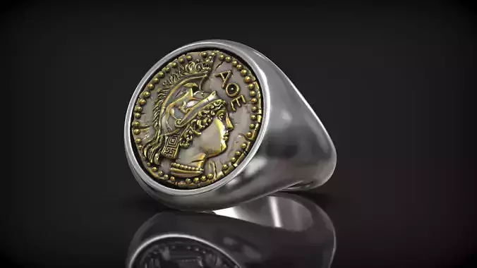 Antique Design Athena Coin Greek Goddess Ring 3D print model