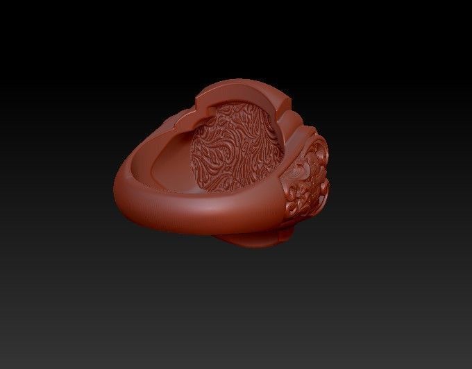 Jesus Christ face IHS monogram ring with floral scrolls  3D print model_13