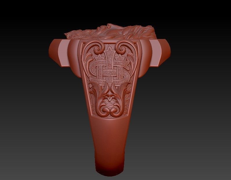 Jesus Christ face IHS monogram ring with floral scrolls  3D print model_12