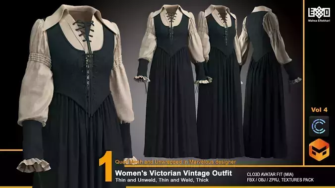 Women Victorian Vintage Outfit - VOL4
