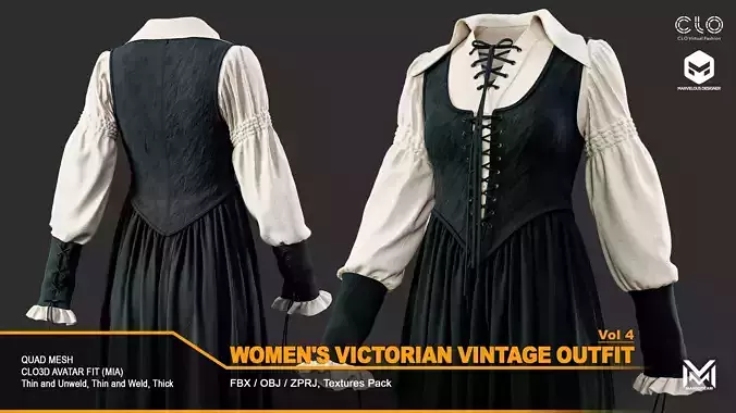 Women Victorian Vintage Outfit - VOL4 -  ZPRJ-FBX-OBJ Files