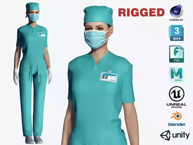 Female Surgeon Woman Nurse Rigged Doctor 3D Model Low-poly 3D model