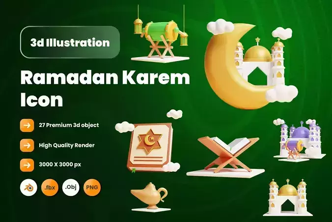 Ramadan 3d Illustration Icon Pack-2 3D model