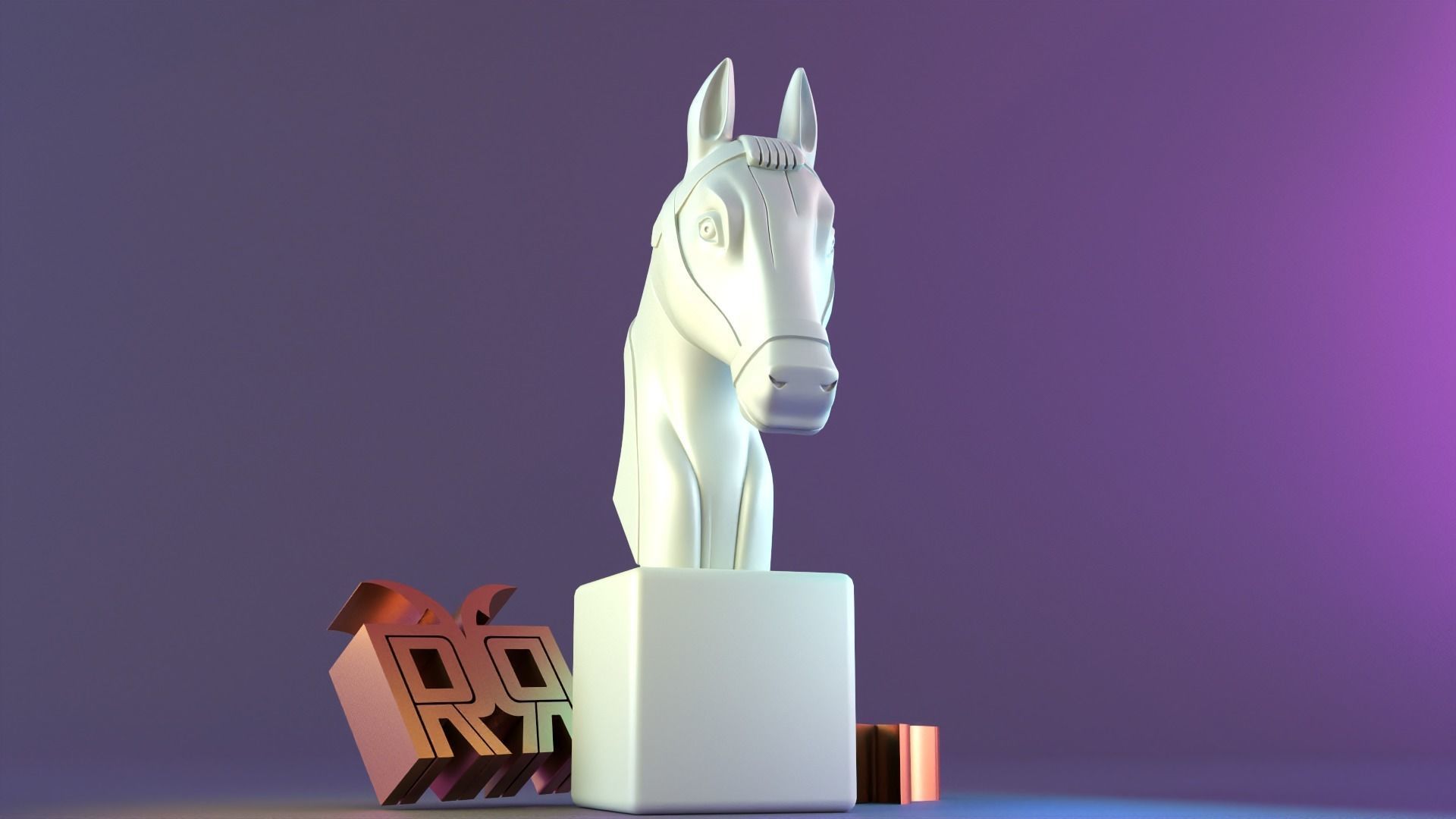 Standing horse head 3D print model_4