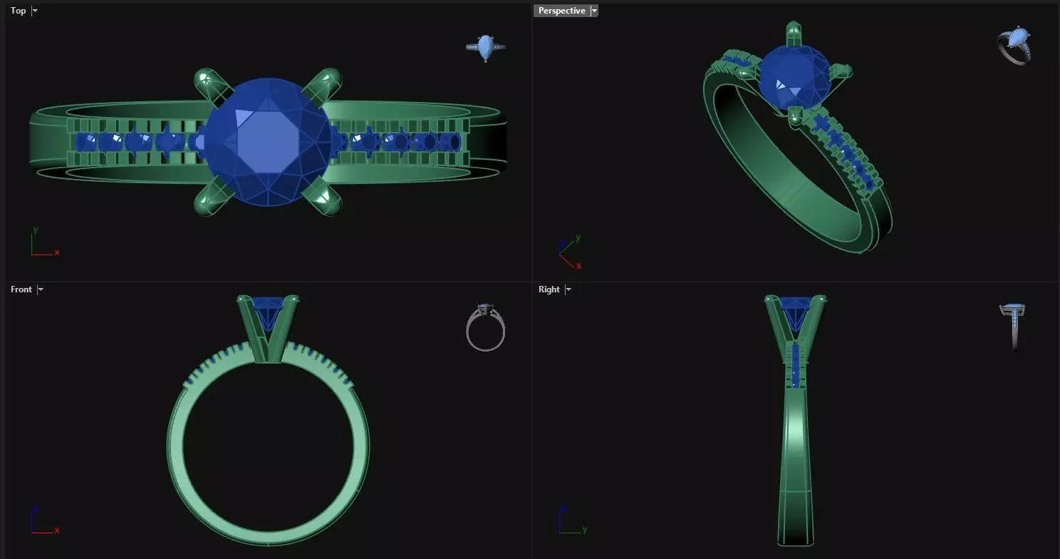 Reverse Tapered Engagement Ring with sidestones  3D print model_0