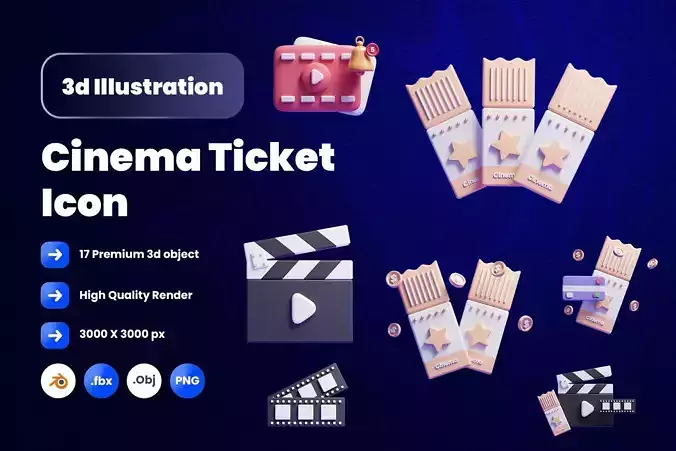 Cinema Ticket 3d Illustration Icon Pack