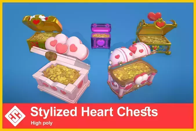 Stylized Heart Chests High poly