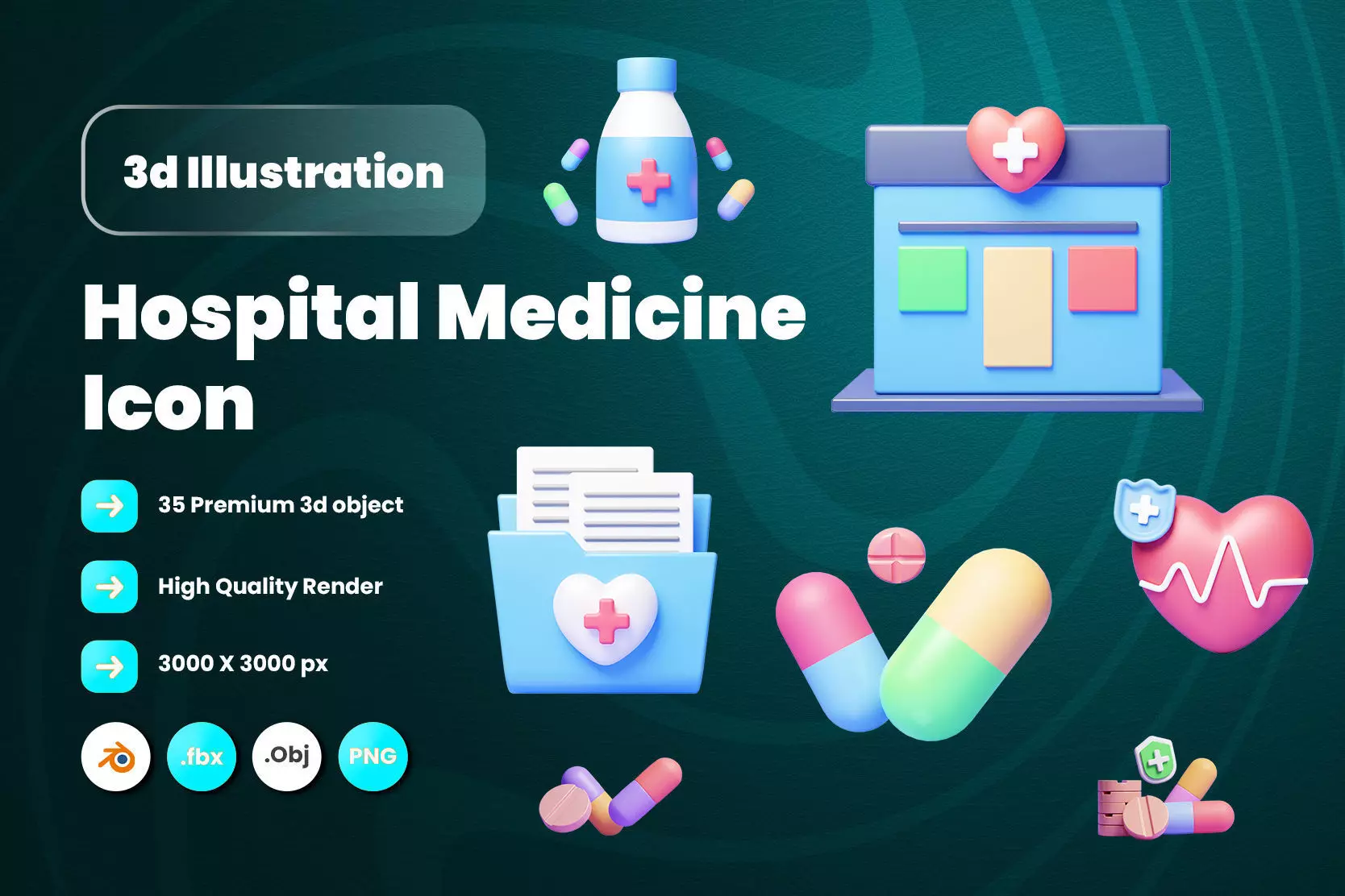 Hospital and Medicine 3d Illustration Icon Pack 3D model_0