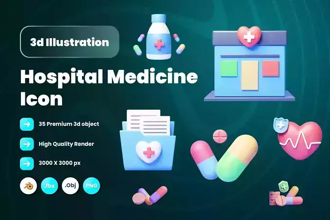 Hospital and Medicine 3d Illustration Icon Pack