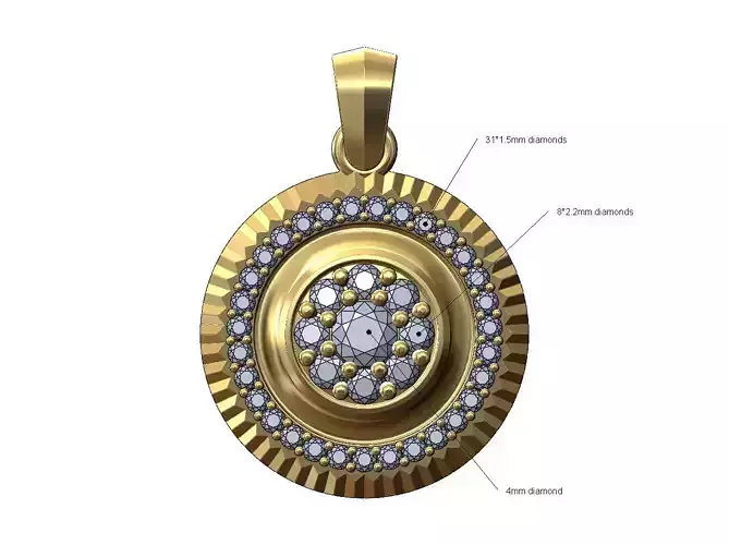 Fluted bezel diamond cluster pendant charm