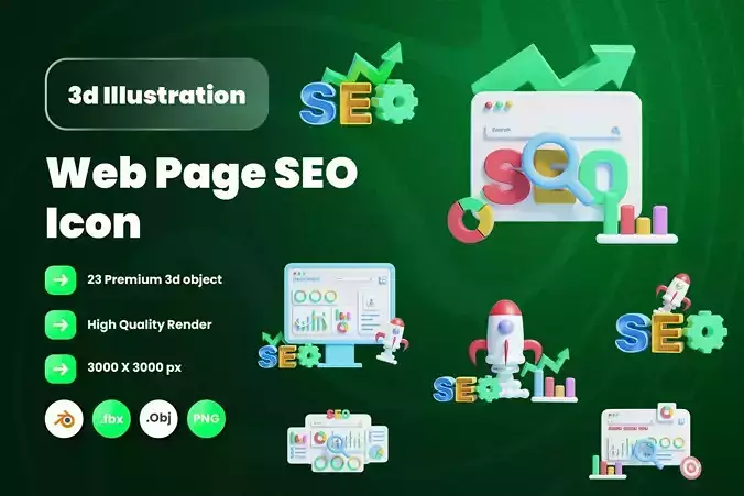 Web page SEO 3d Illustration Icon Pack 3D model