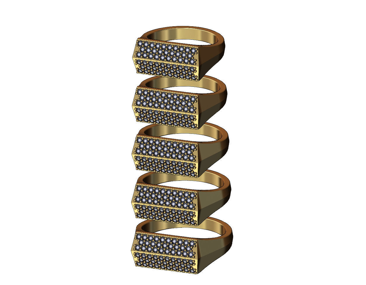 Diamond iced faceted top tapered shank ring US sizes 7to11 3D print model_1