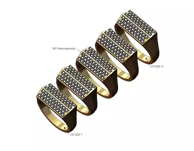 Diamond iced faceted top tapered shank ring US sizes 7to11