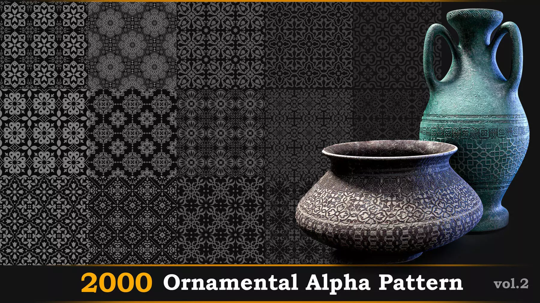 2000 Ornamental Alpha Patterns And Tileable Borders Vol-2 Texture_0