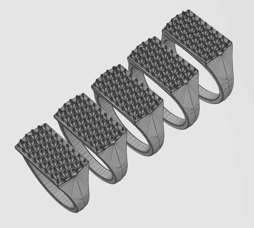 Iced diamond rectangular tapered shank ring US sizes 7to11 3D print model_13