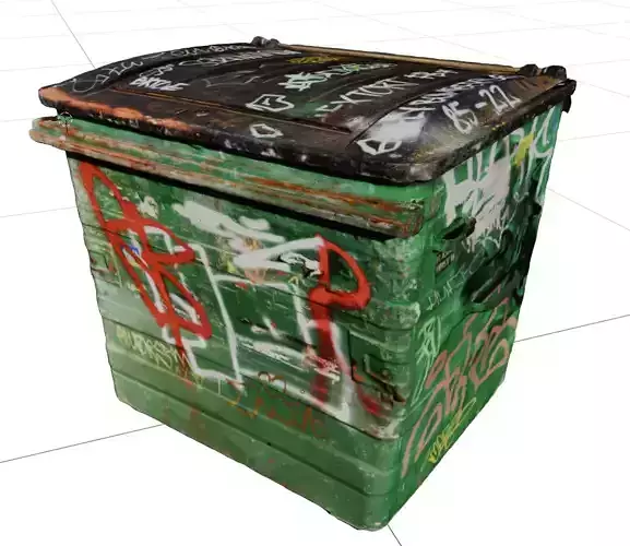 Green Graffiti Bin - 8K UHD 3D Scan Model 