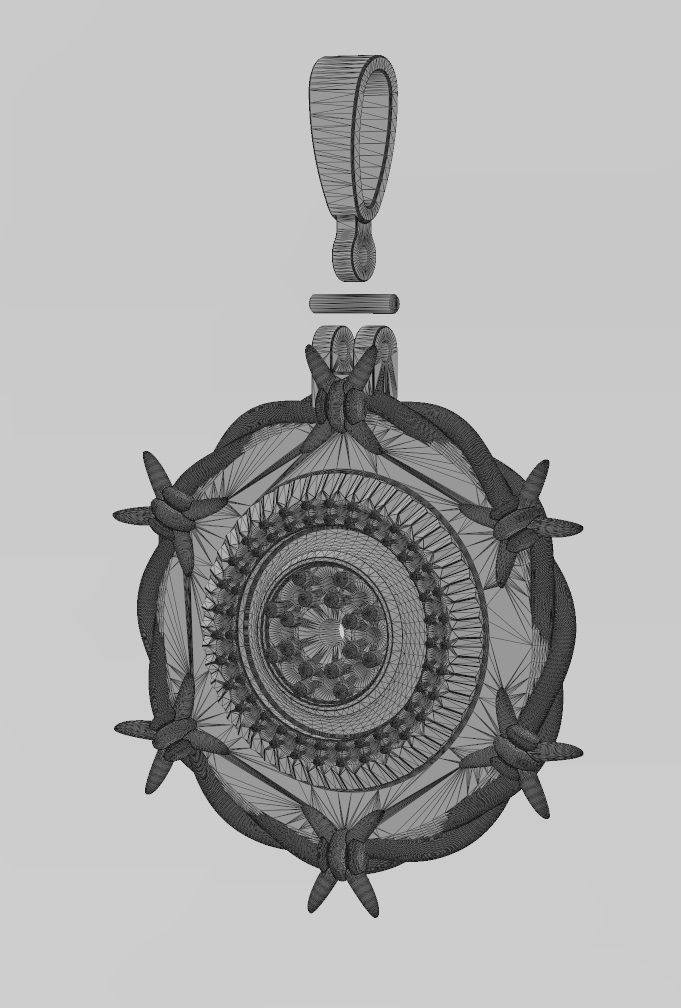 Diamond cluster fluted bezel barbwire thornes pendant 3D print model_11