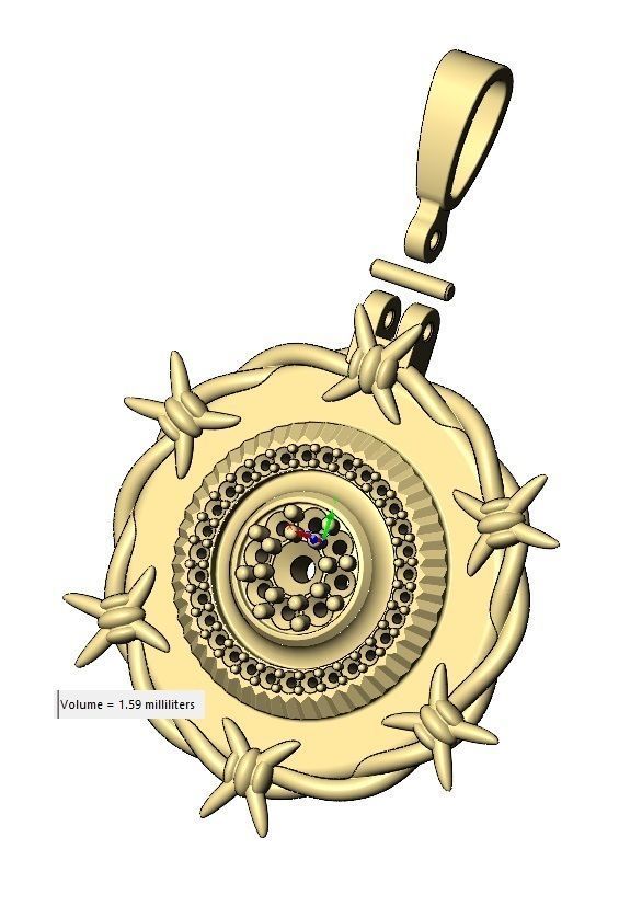 Diamond cluster fluted bezel barbwire thornes pendant 3D print model_10