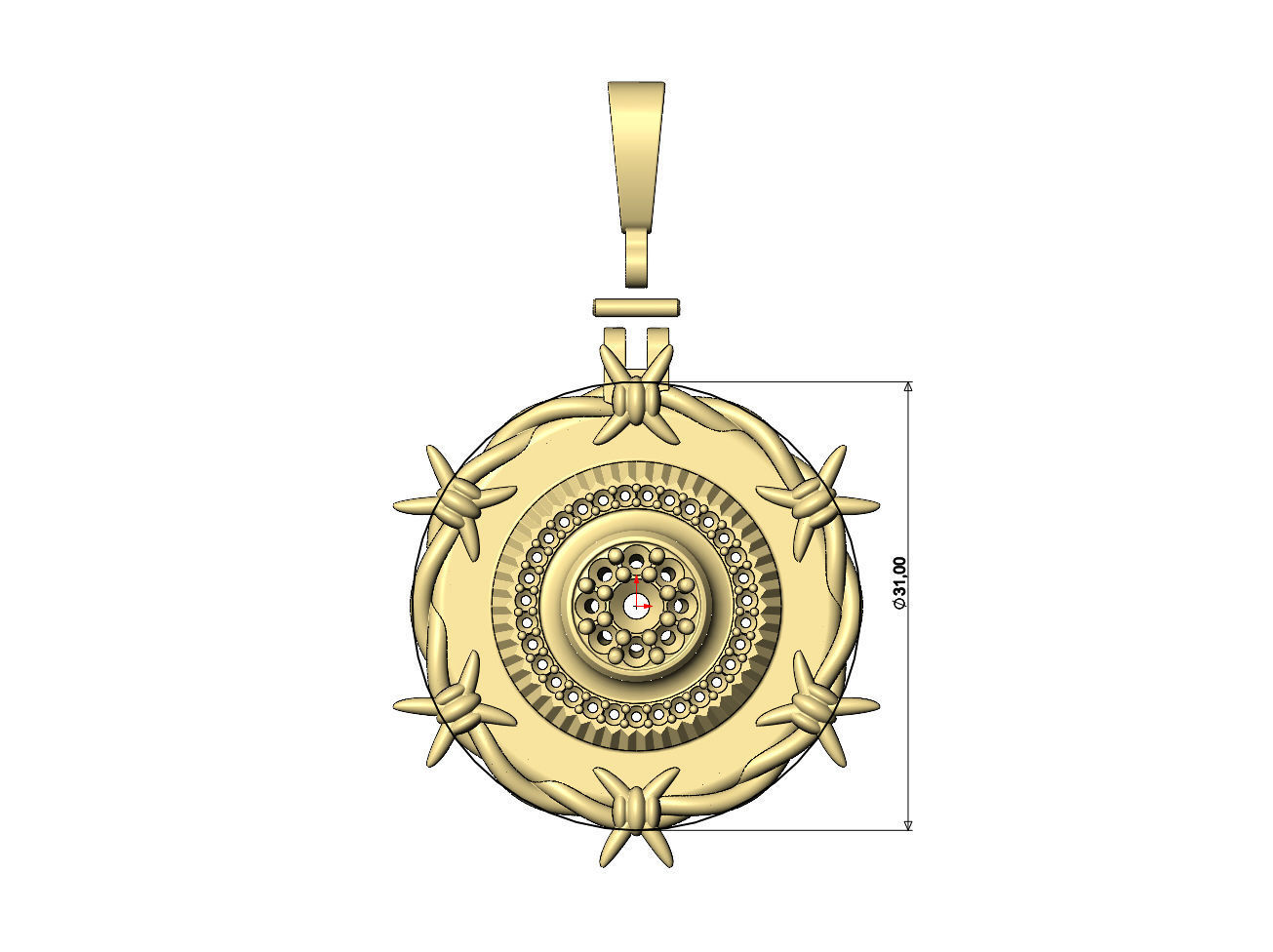 Diamond cluster fluted bezel barbwire thornes pendant 3D print model_5