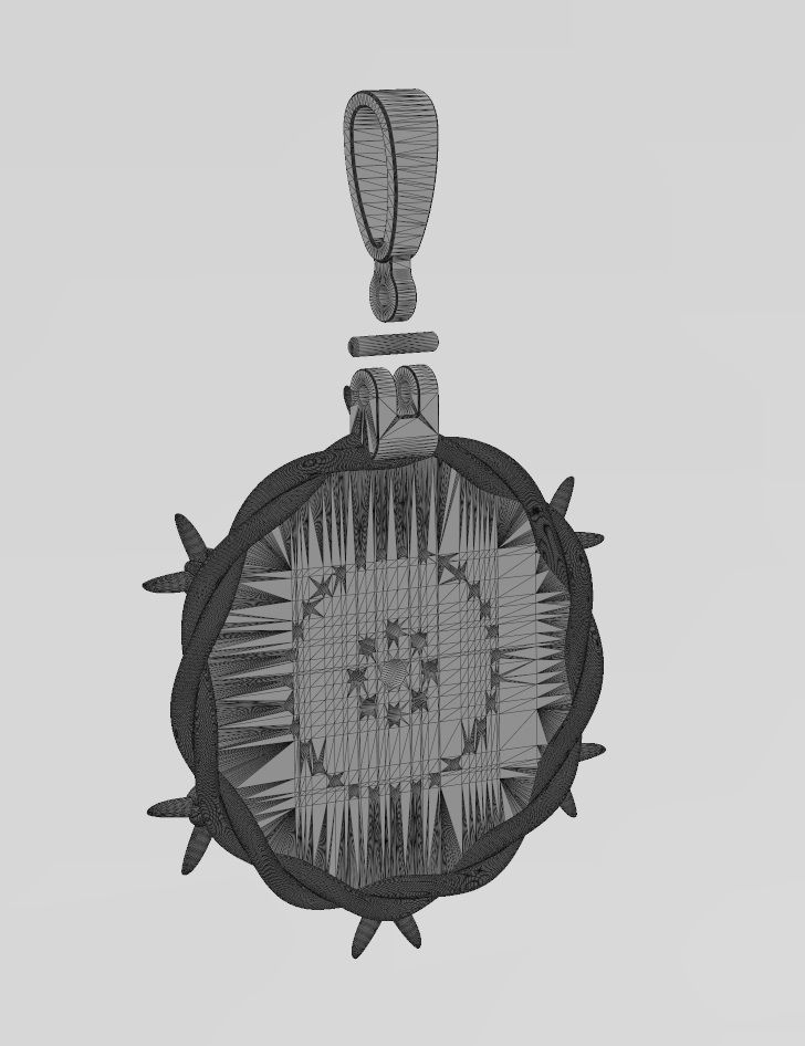 Diamond cluster fluted bezel barbwire thornes pendant 3D print model_12