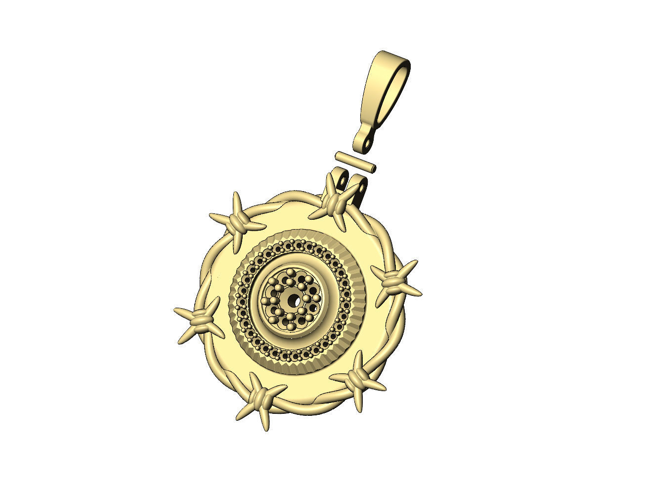 Diamond cluster fluted bezel barbwire thornes pendant 3D print model_4