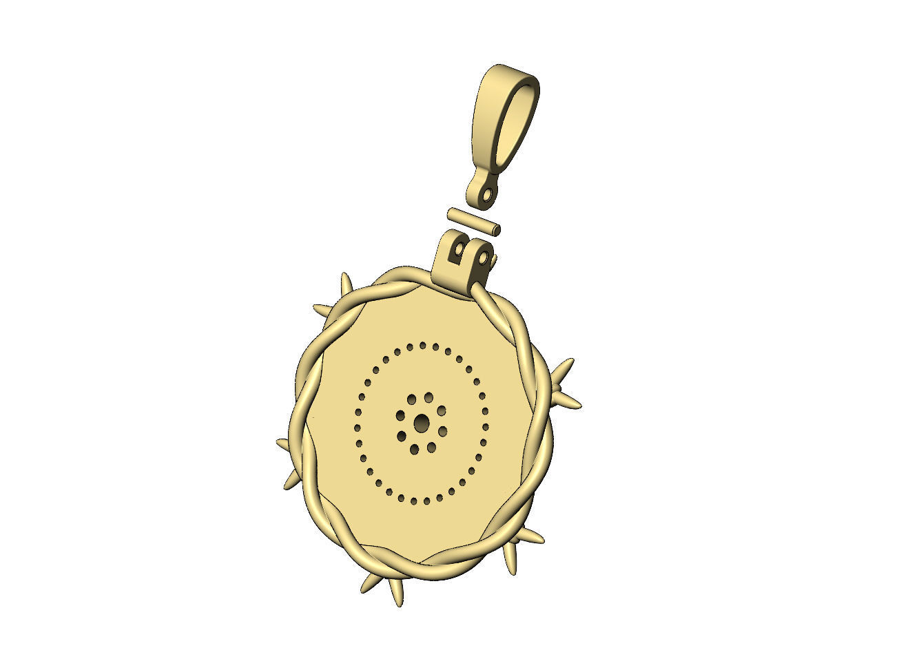 Diamond cluster fluted bezel barbwire thornes pendant 3D print model_8