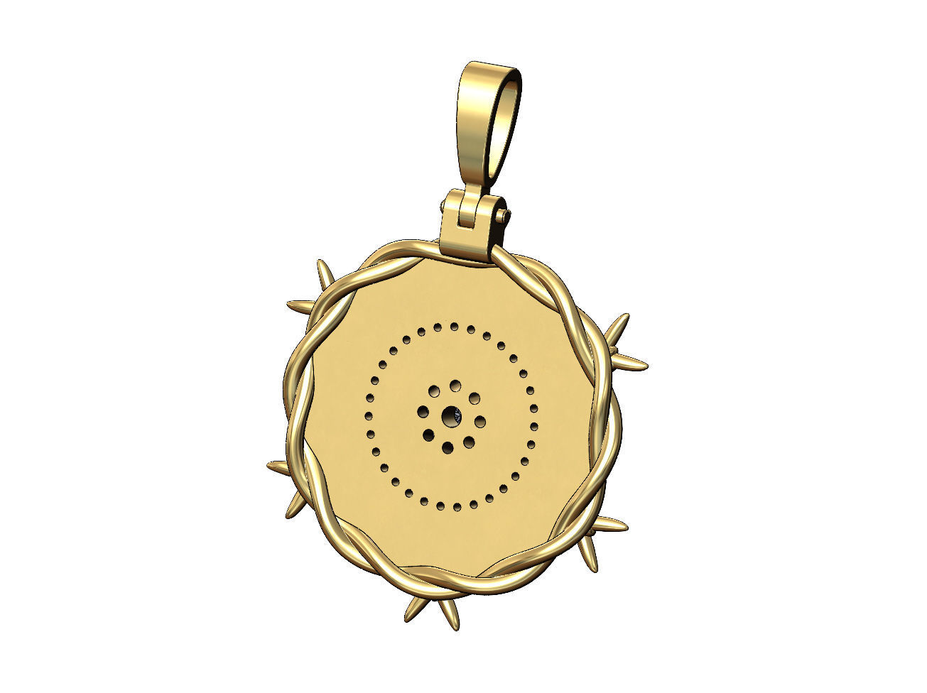 Diamond cluster fluted bezel barbwire thornes pendant 3D print model_2