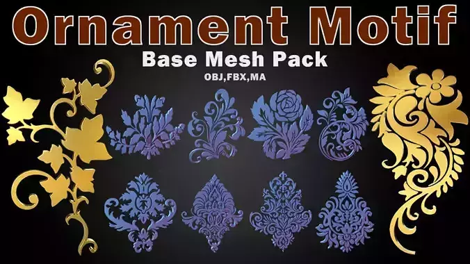 75 Ornaments Motif Base Mesh Pack Low-poly 3D model