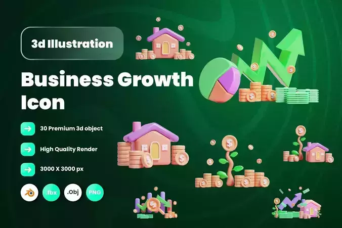 Business Growth 3d Illustration Icon Pack