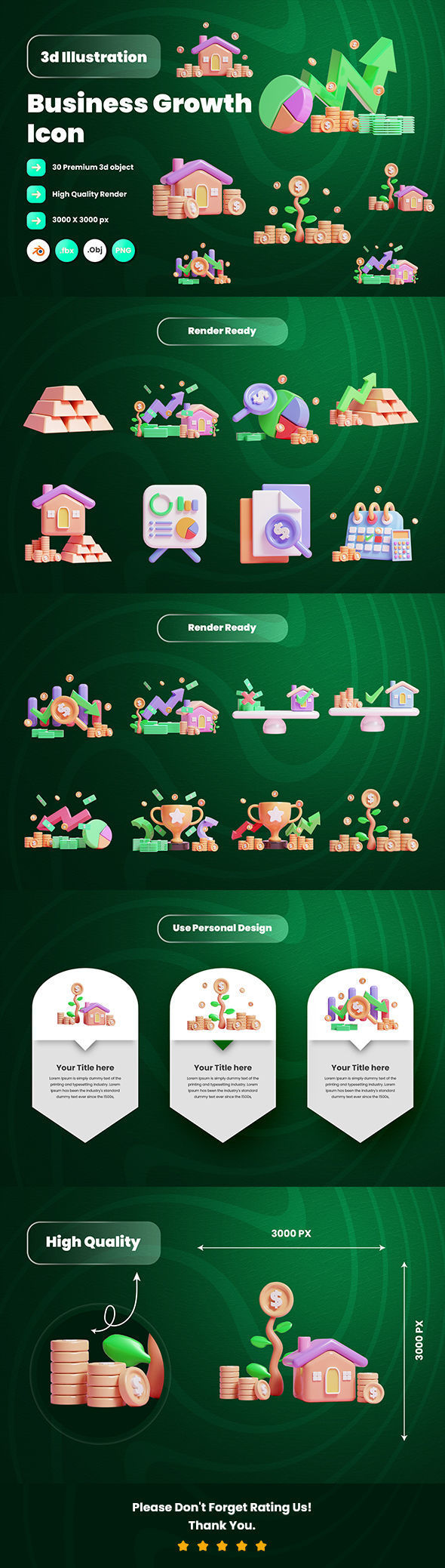 Business Growth 3d Illustration Icon Pack 3D model_5