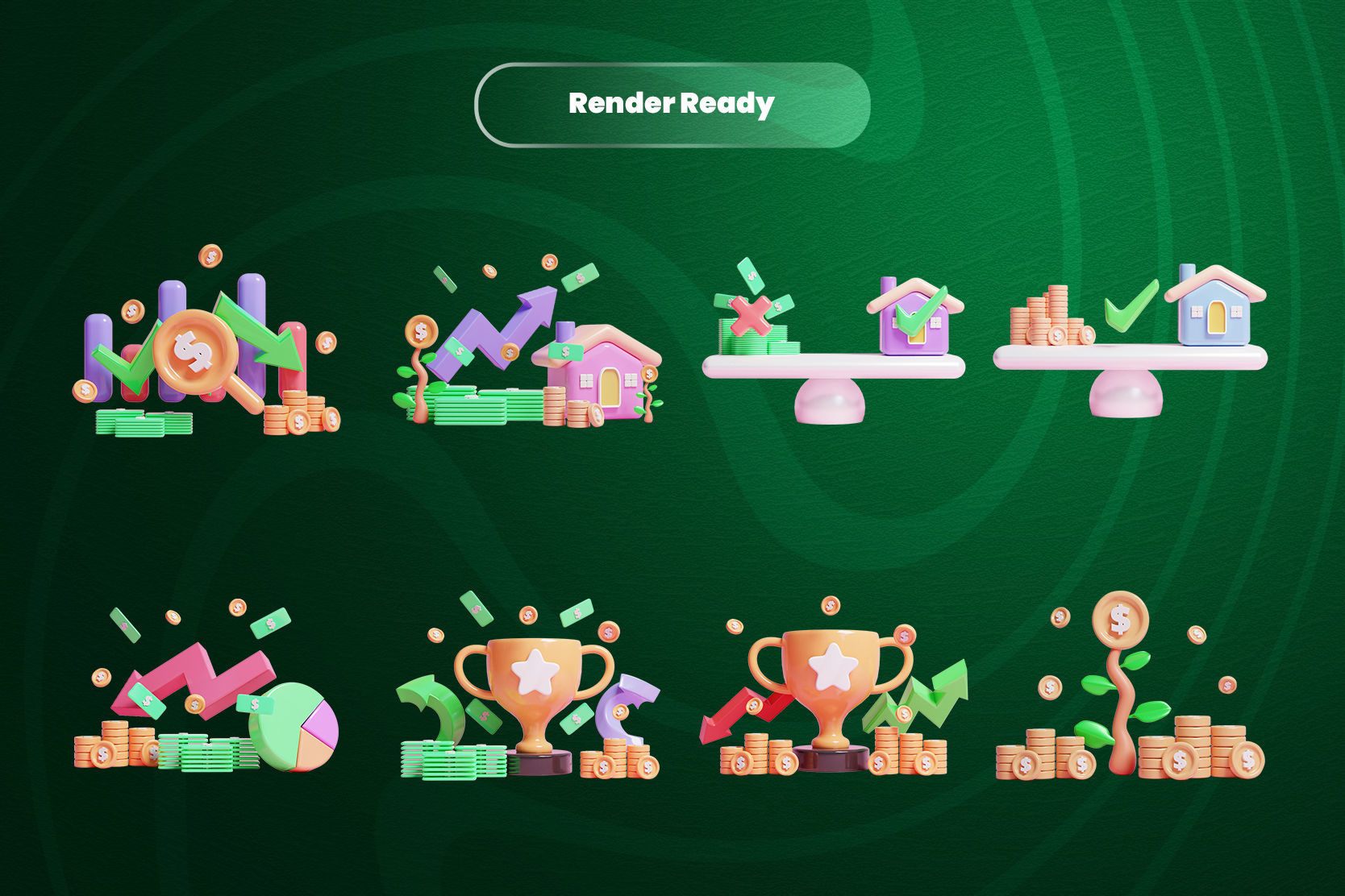 Business Growth 3d Illustration Icon Pack 3D model_2