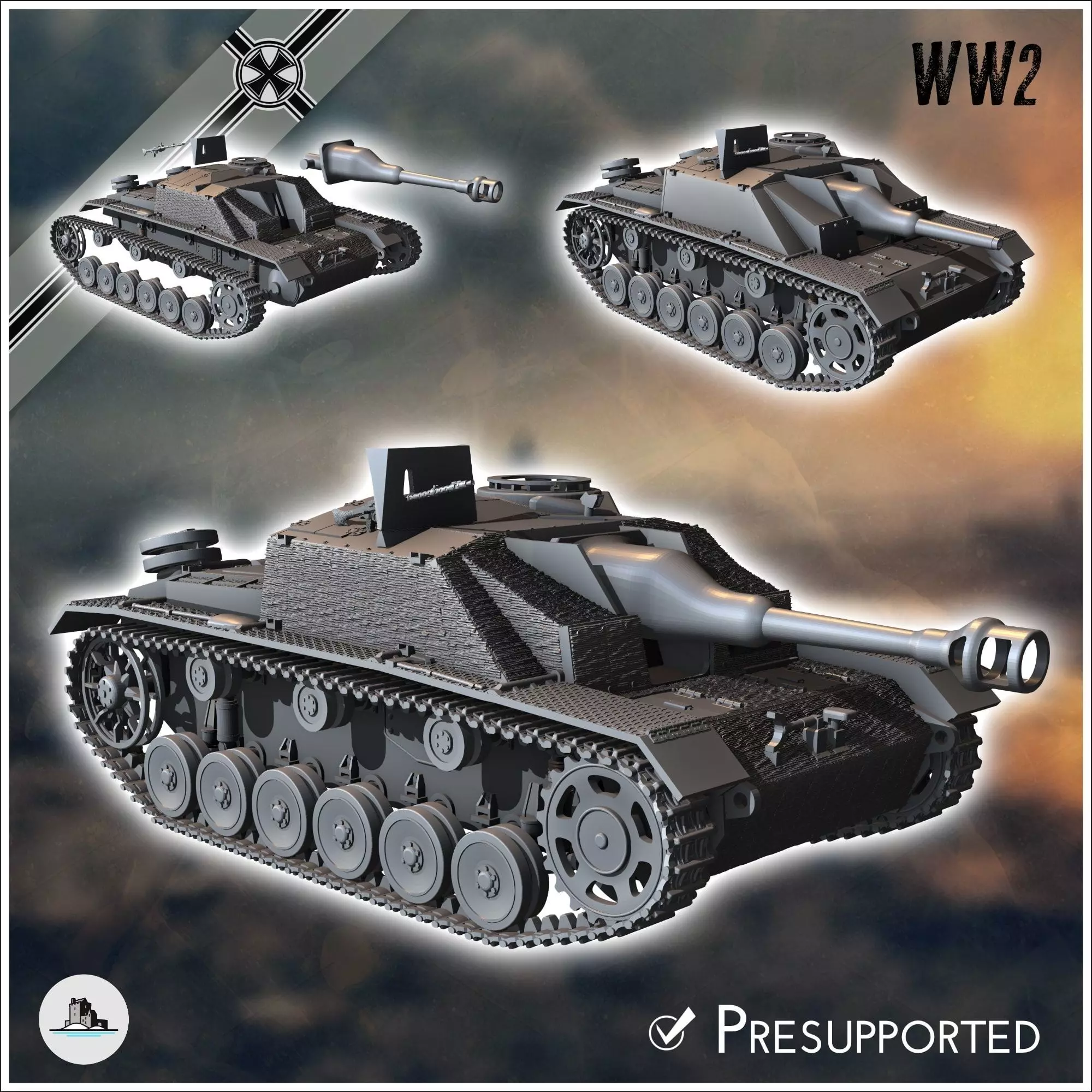 Sturmhaubitze StuH III Ausf G 1944 SdKfz 142-2 - miniatures tabl 3D print model