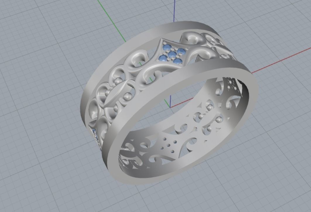 wedding ring with stones 3D print model_12
