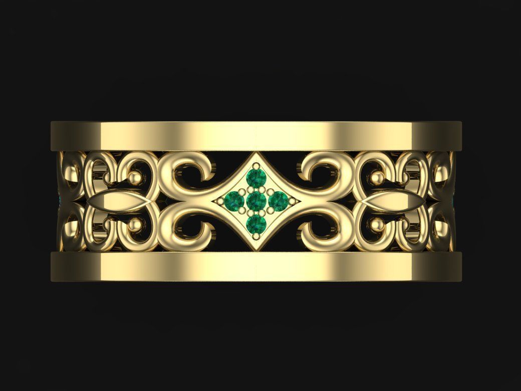 wedding ring with stones 3D print model_1