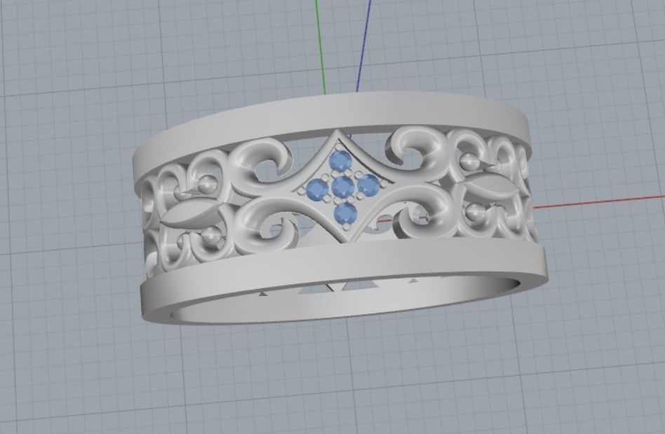 wedding ring with stones 3D print model_13