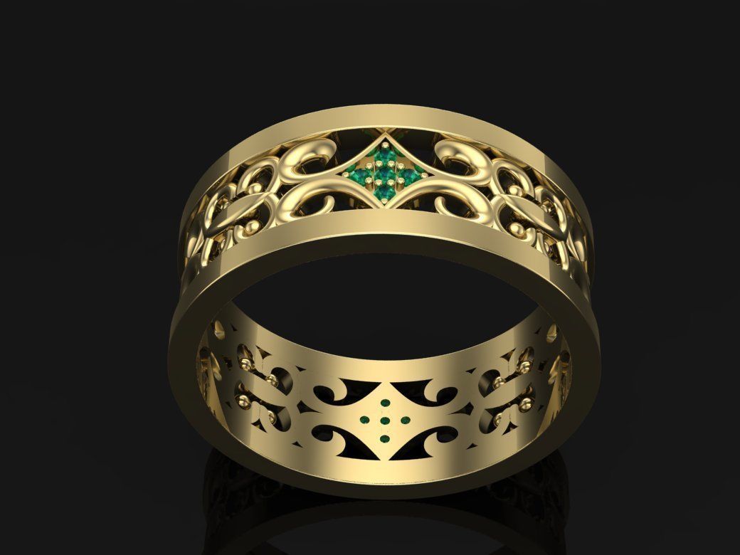 wedding ring with stones 3D print model_2