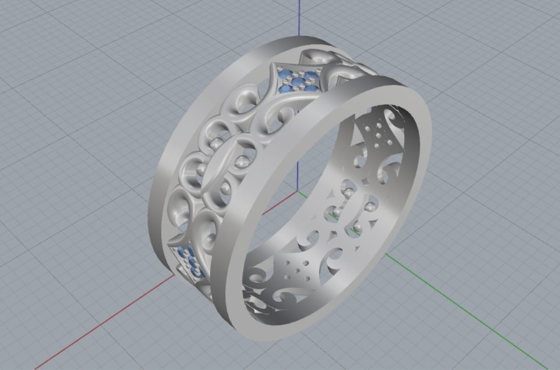 wedding ring with stones 3D print model_14