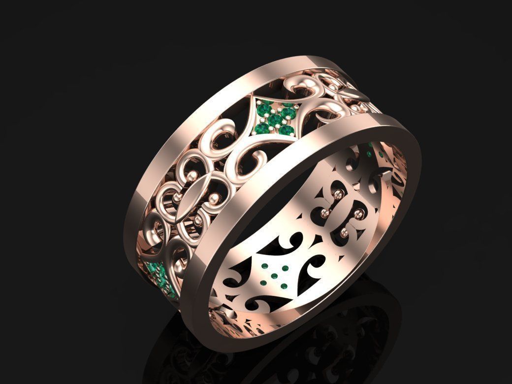wedding ring with stones 3D print model_5