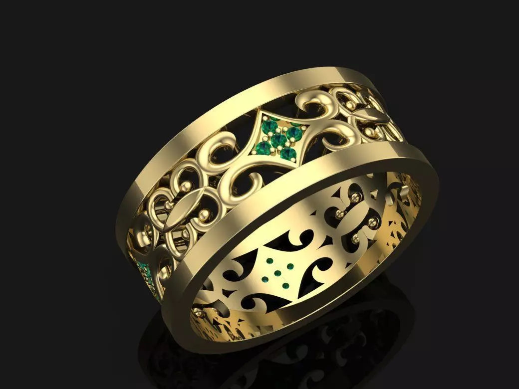 wedding ring with stones 3D print model_0