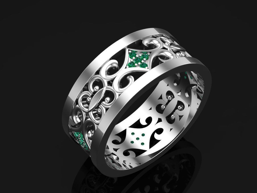 wedding ring with stones 3D print model_4