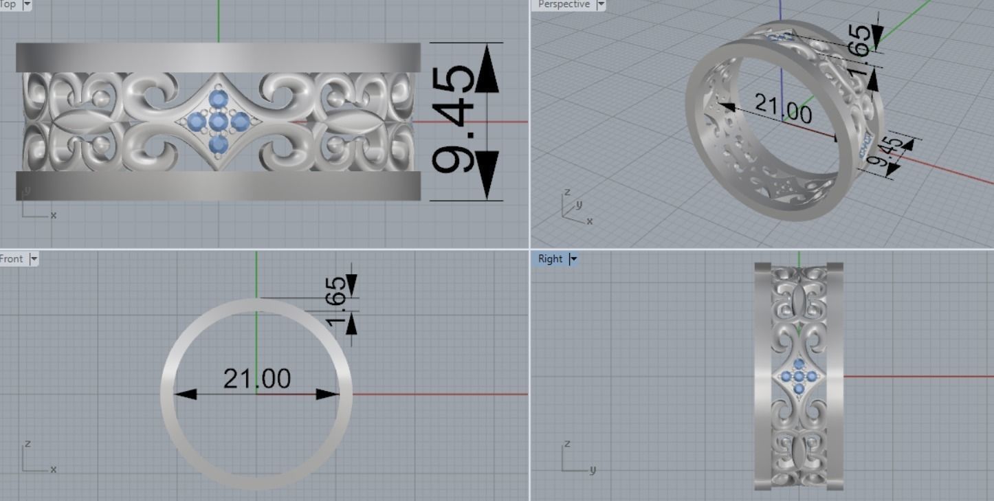 wedding ring with stones 3D print model_6