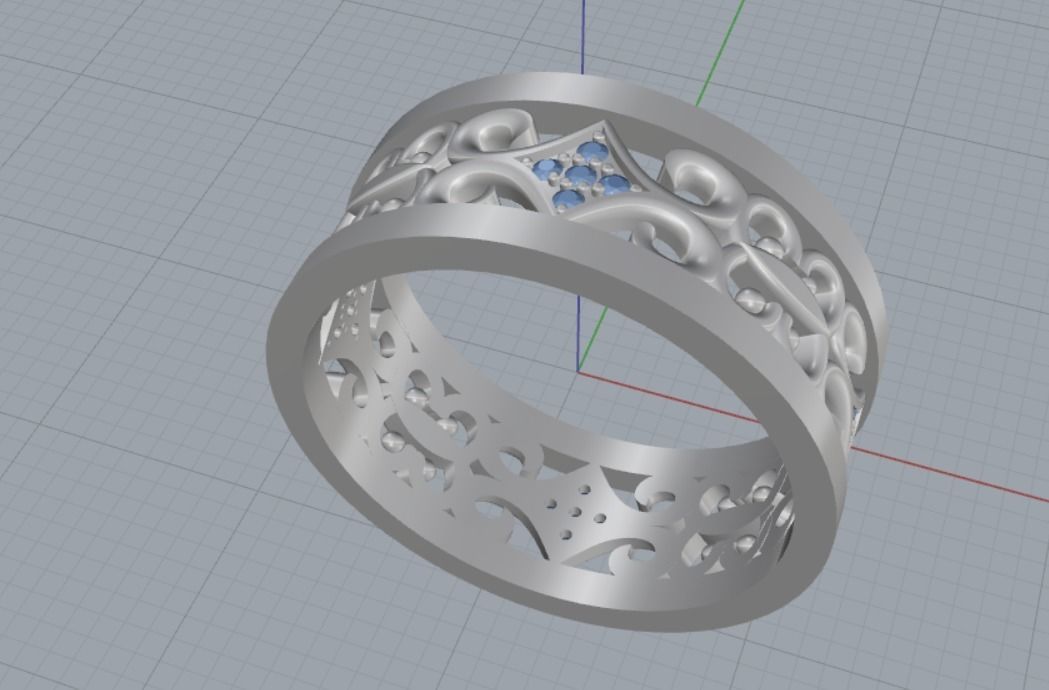 wedding ring with stones 3D print model_11
