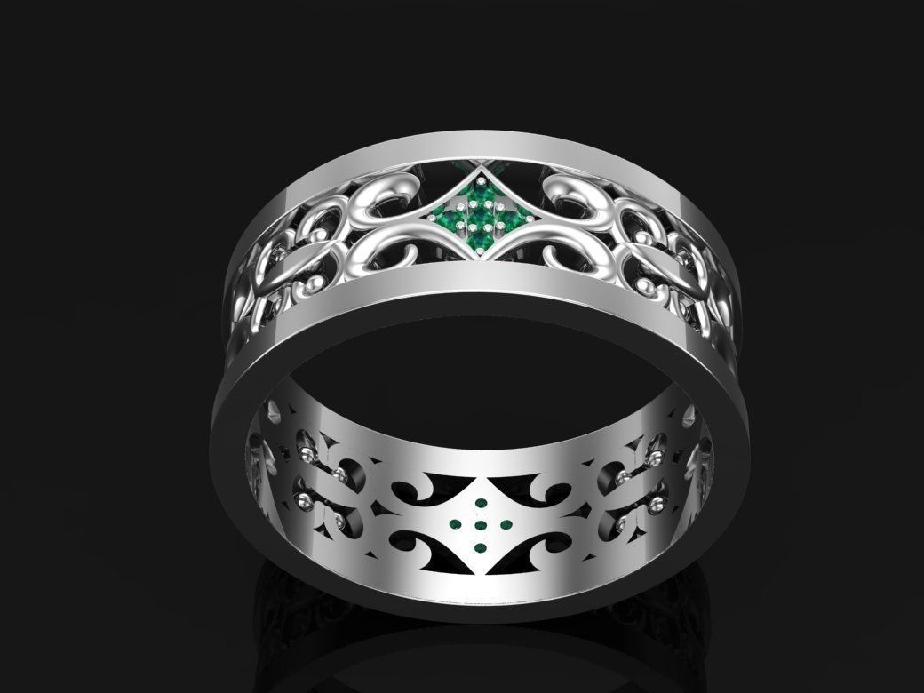 wedding ring with stones 3D print model_3