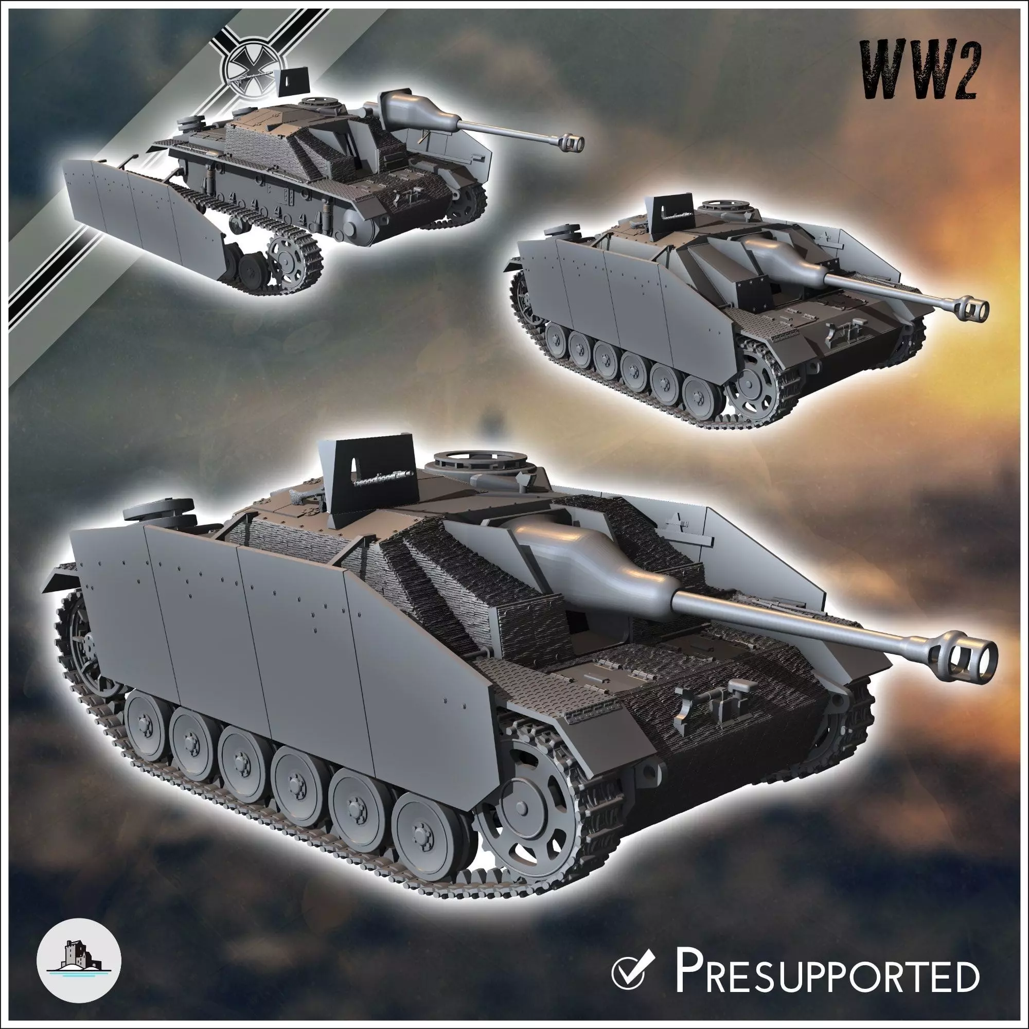 Sturmgeschutz StuG III AusfG 1944 late production - miniatures t 3D print model