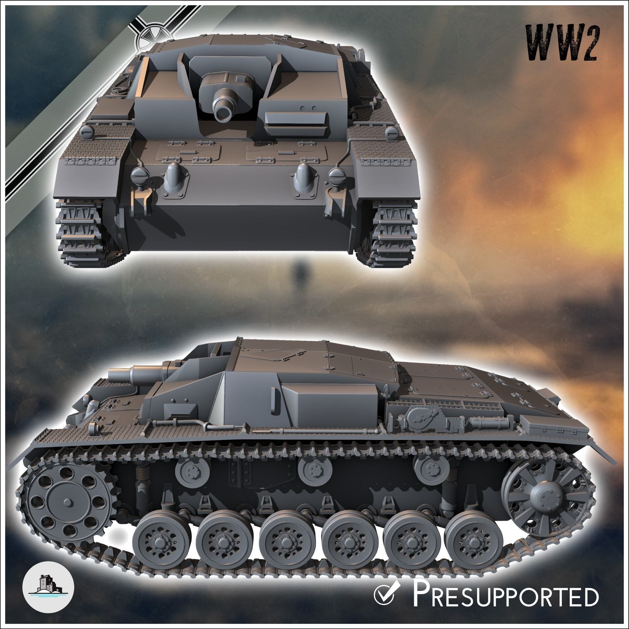 Sturmgeschutz StuG III Ausf C SdKfz 142-1 - miniatures tabletop 3D print model_3
