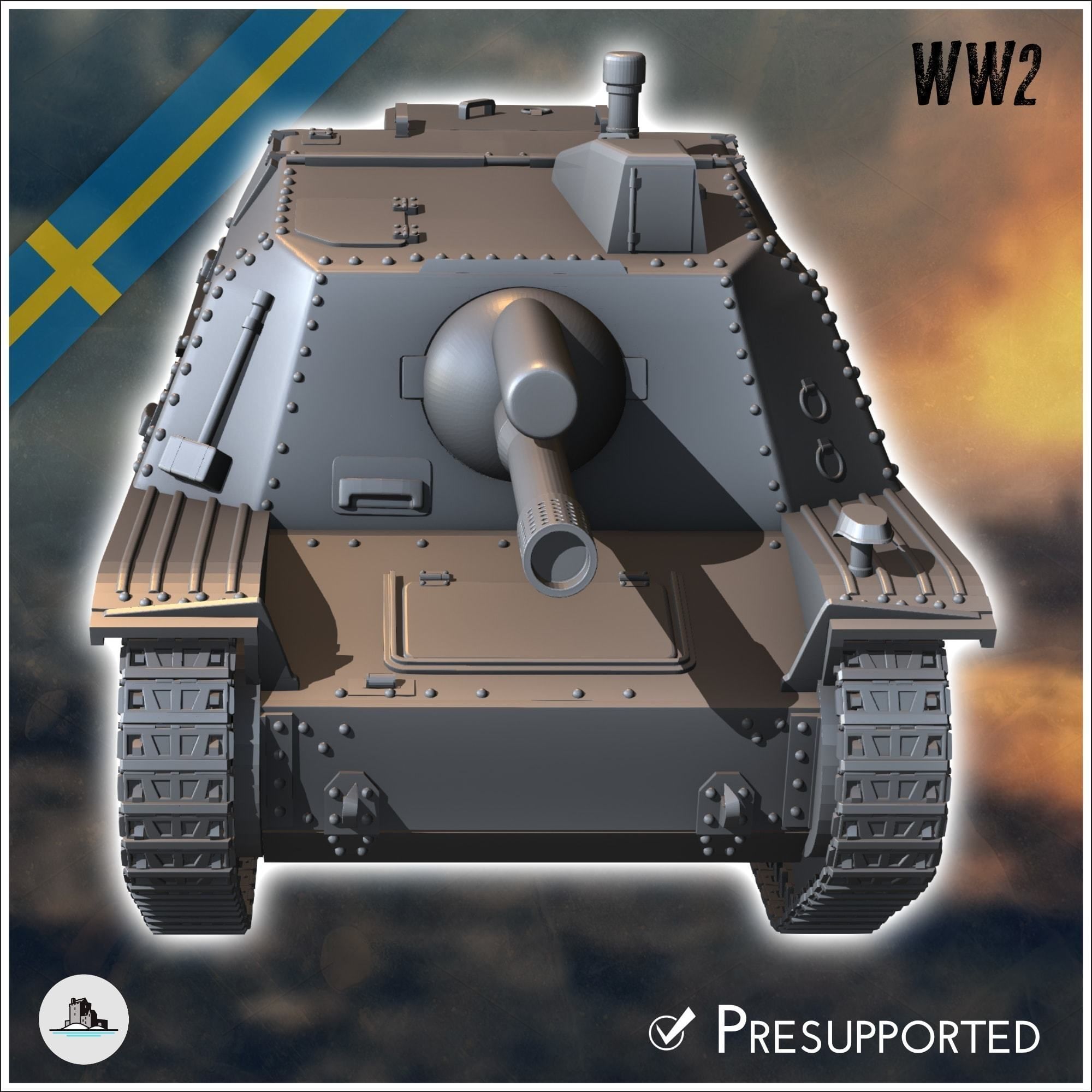 Stormartillerivagn Sav m43 Swedish assault gun - miniatures tabl 3D print model_4