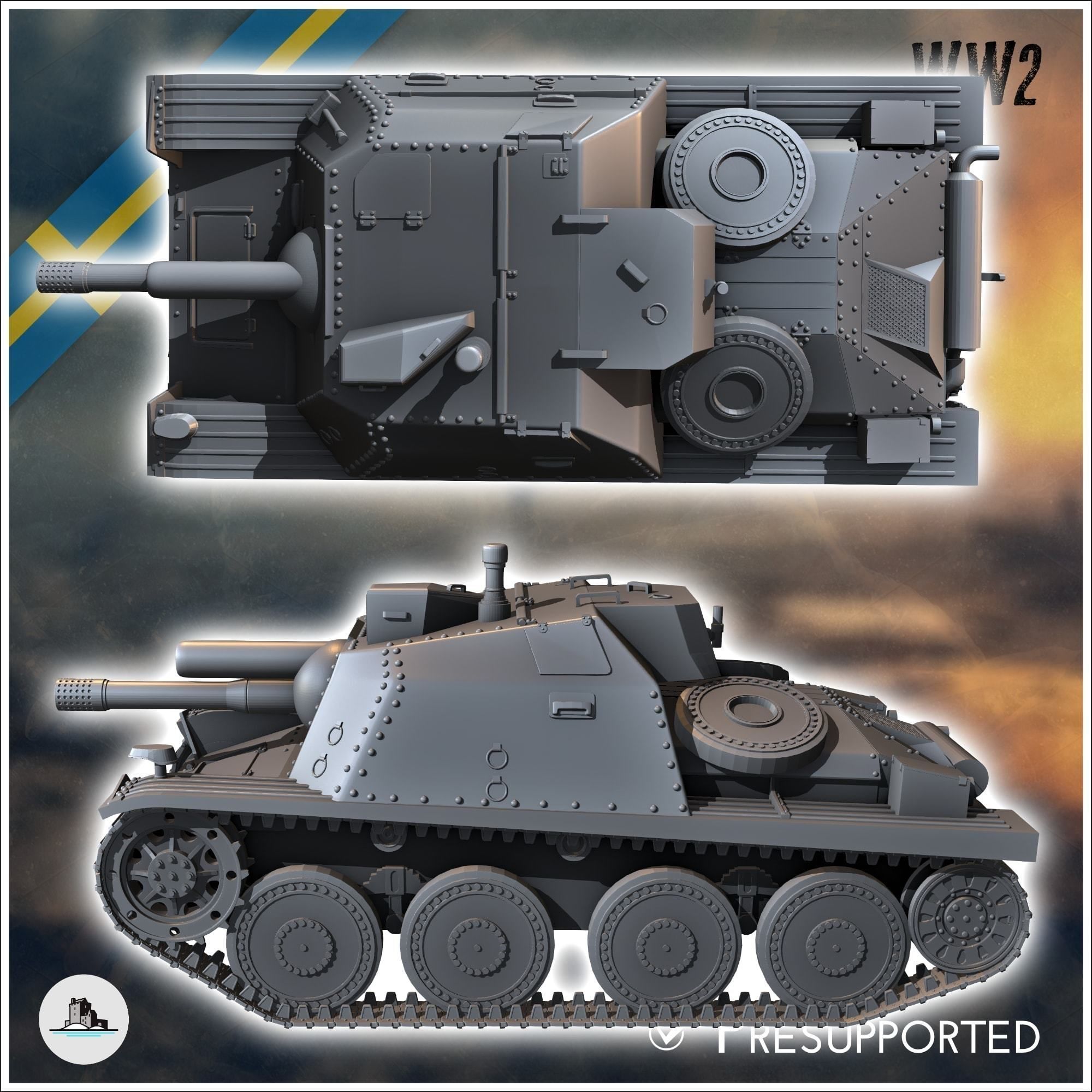 Stormartillerivagn Sav m43 Swedish assault gun - miniatures tabl 3D print model_3