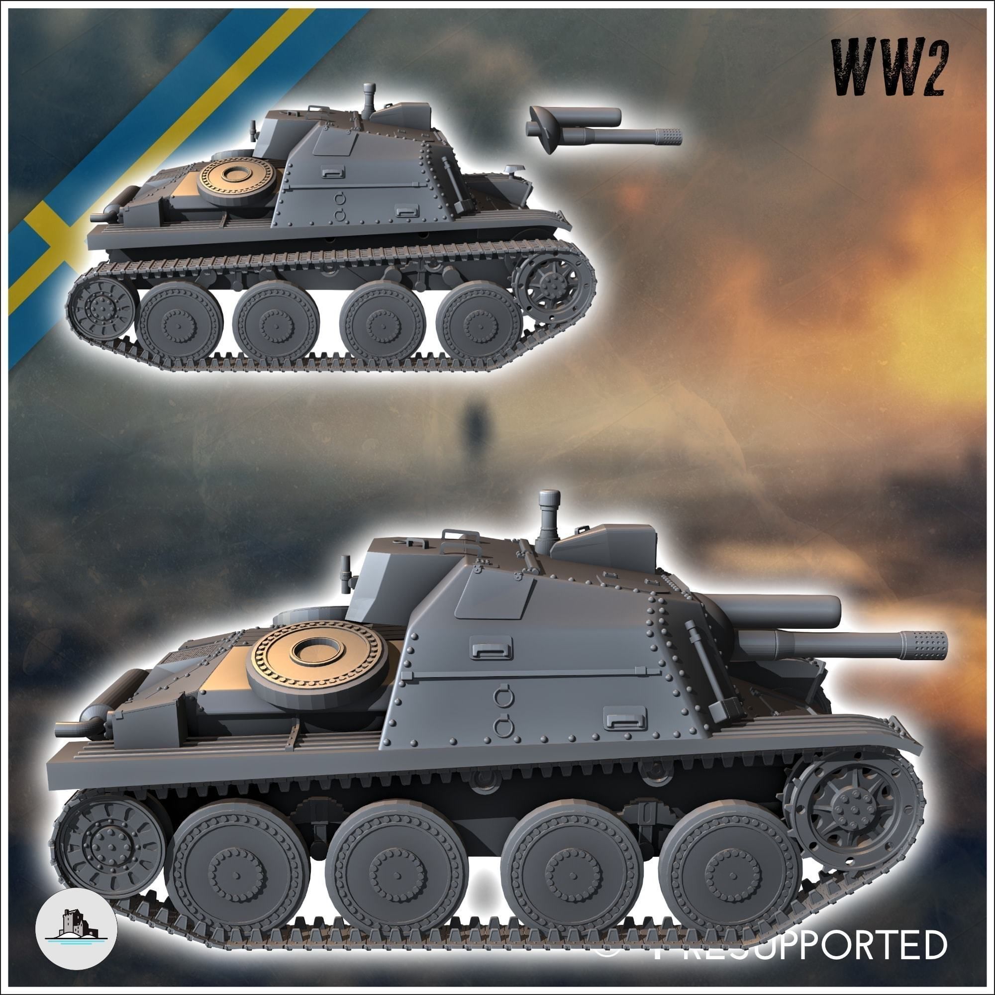 Stormartillerivagn Sav m43 Swedish assault gun - miniatures tabl 3D print model_1